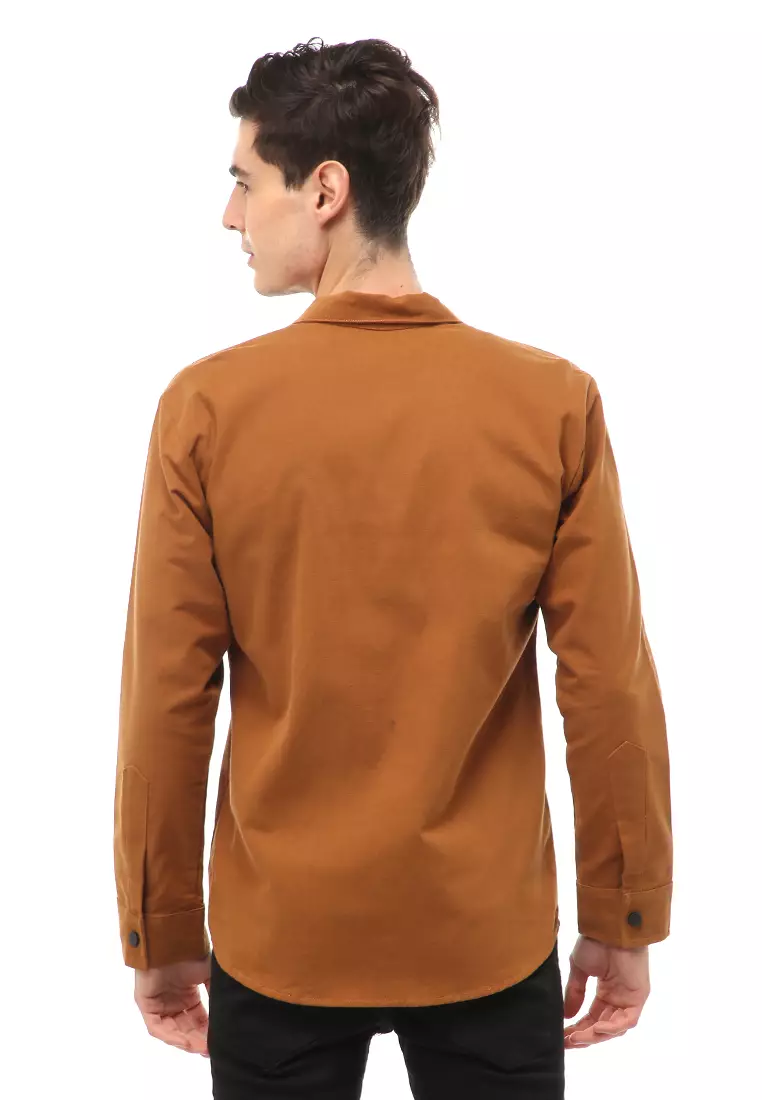 Clover Outerwear Jacket Pria Simple Design Material Canvas Suede ORIGINAL - Caramel