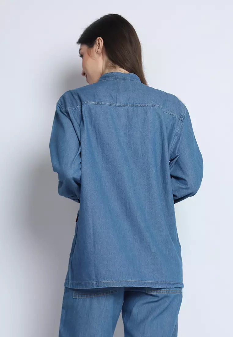 Kemeja Denim Wanita Skena L/S Krah Mandarin Saku Besar 282403