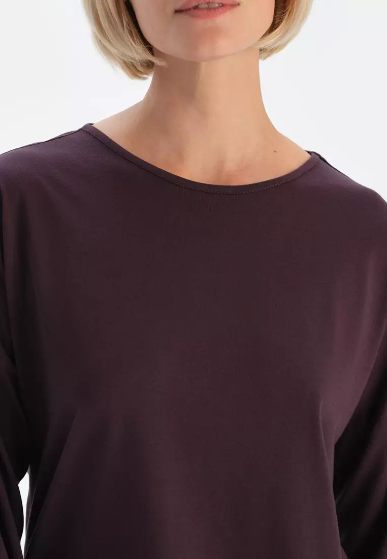 Damson T-Shirt & Trousers, Boat Neck, Regular Fit, Long Sleeve Sleepwear for Women