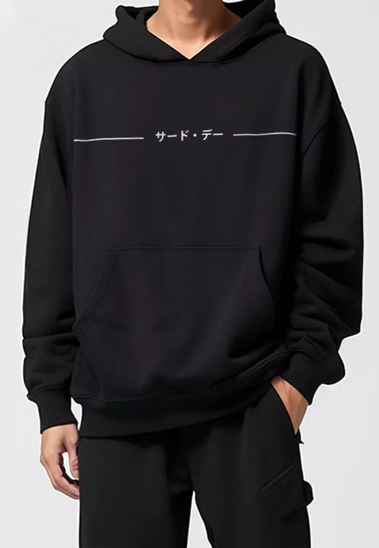 MTE01 Hoodies Premium ScubaLux Anti Kusut Waterproof "Katakana and Line" Hitam