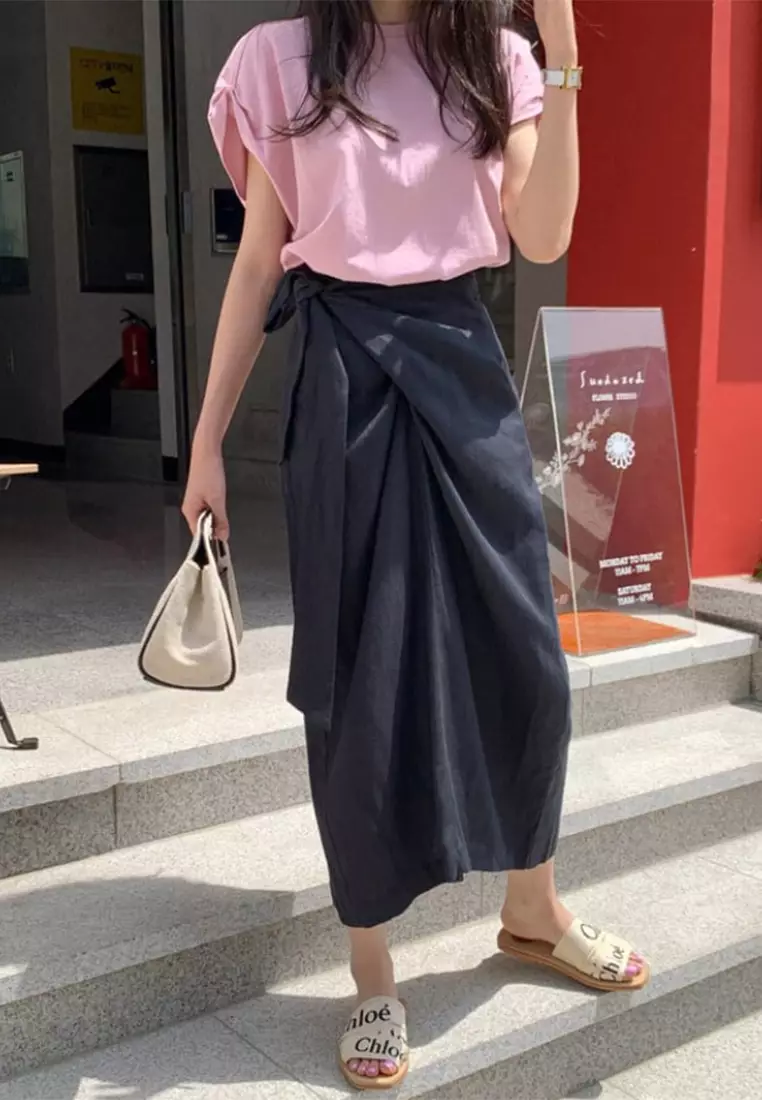 New loose short-sleeved T-shirt + strappy high-waist skirt suit CA24032539PI