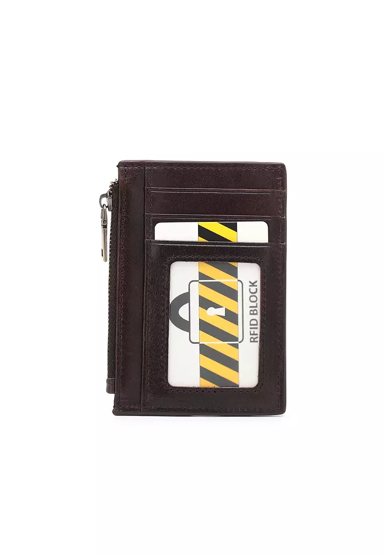 Genuine Leather RFID Card Holder - Brown