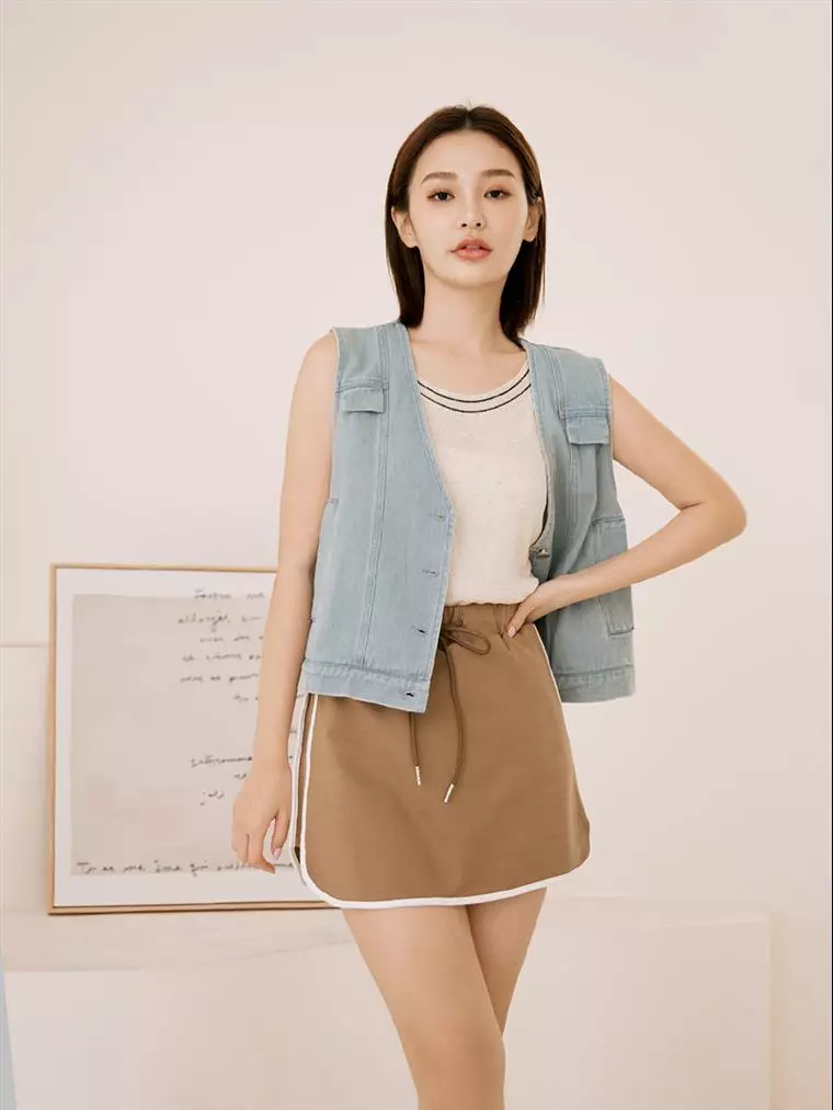 Buy OBSTYLE Pure cotton color matching tie skirt [CA2735