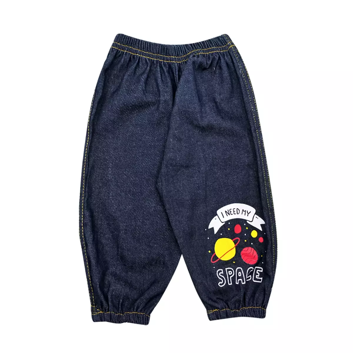 Wakakids Baju Bayi Anak Laki Laki Lengan Pendek Usia 6 Bulan Hingga 12 Bulan Setelan Celana Jeans Jogger Motif Need Space 3434 Kuning
