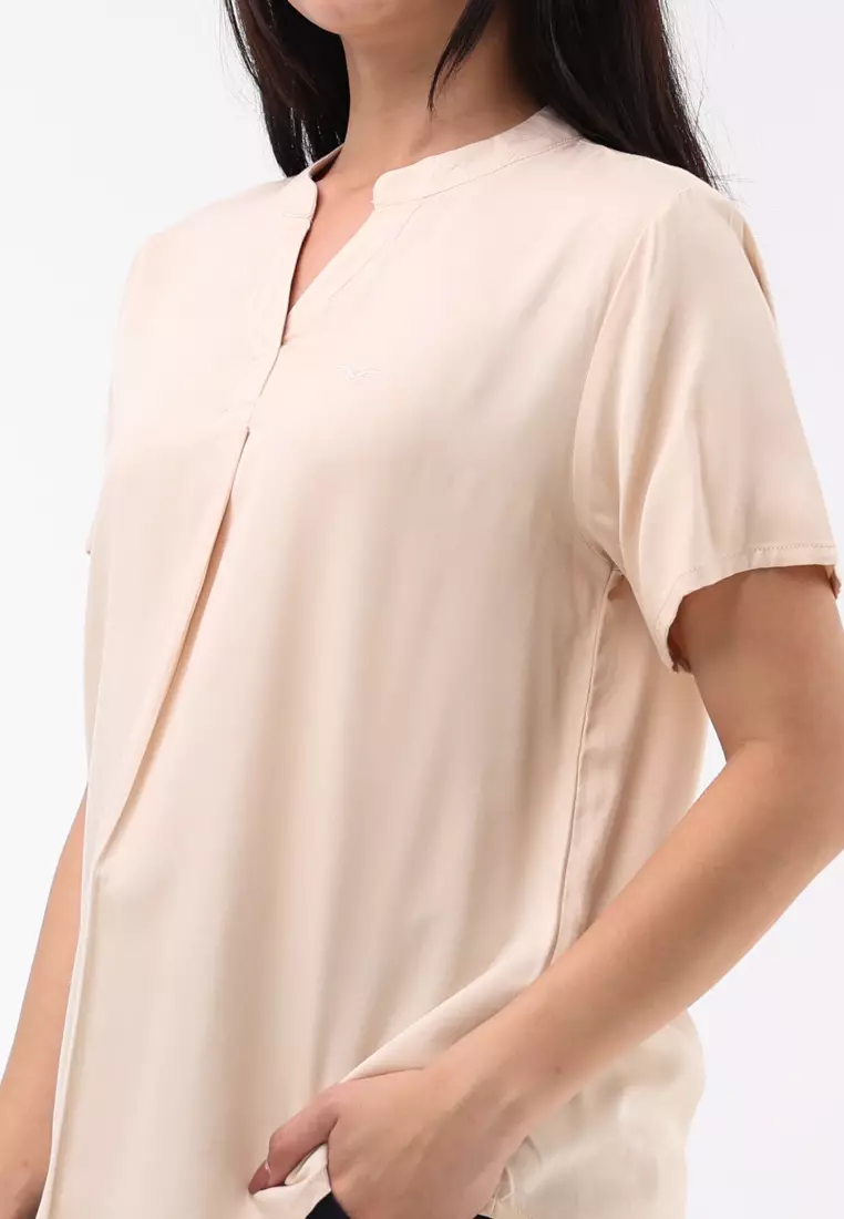 Plain Single Bold Twill Short Sleeve Blouse