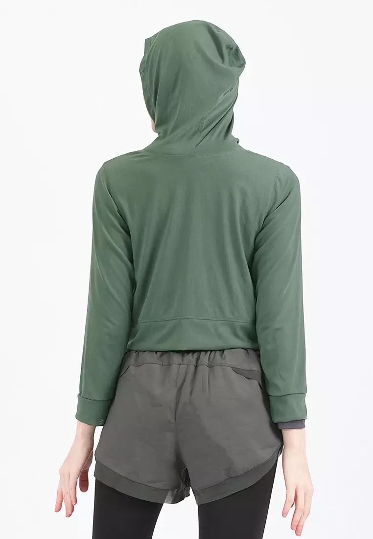 Fitwear - Croptop Jaring / Mesh / Sheer Olahraga SIERRA HOODIE - FERN GREEN
