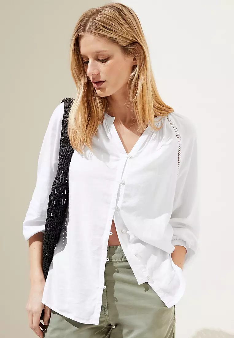 Linen Rich Collarless Blouse