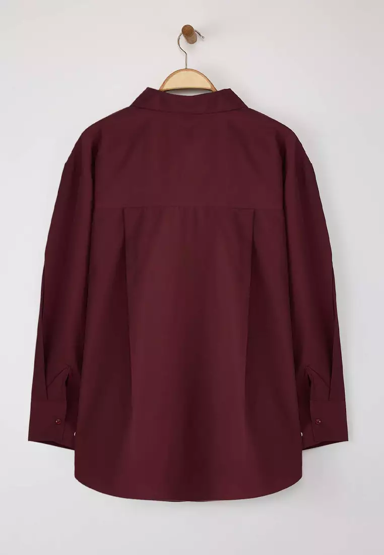 Dark Burgundy Boyfriend Large Size Woven Shirt Tbbss22Go0323