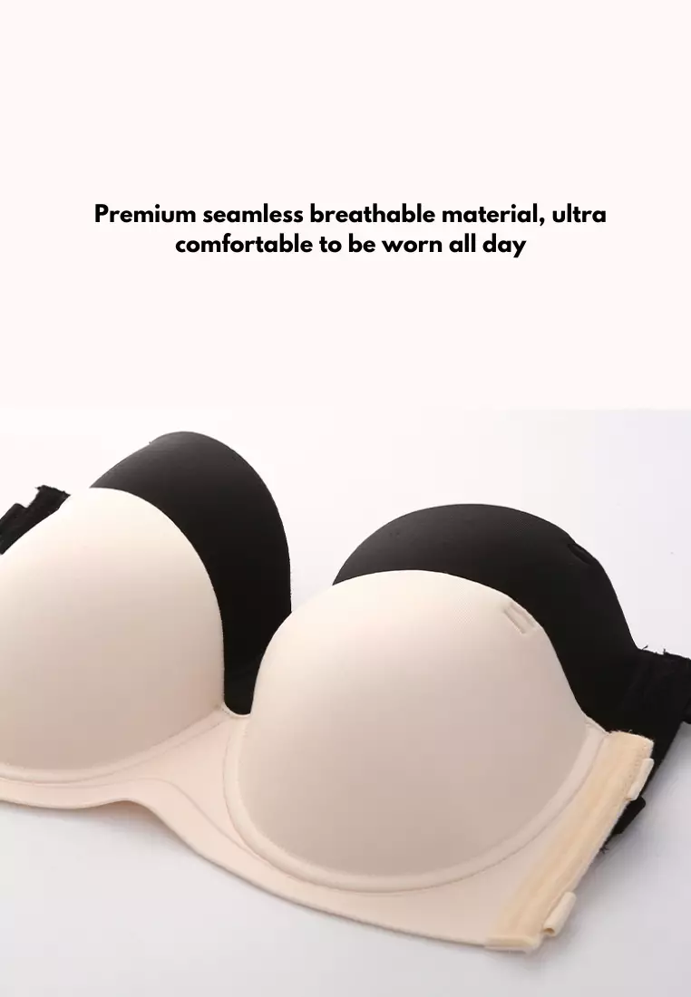 Amber 4 Ways Seamless Non Slip Anti-Slip Padded Push Up Bra in Nude 聚拢无肩带防滑高级内衣