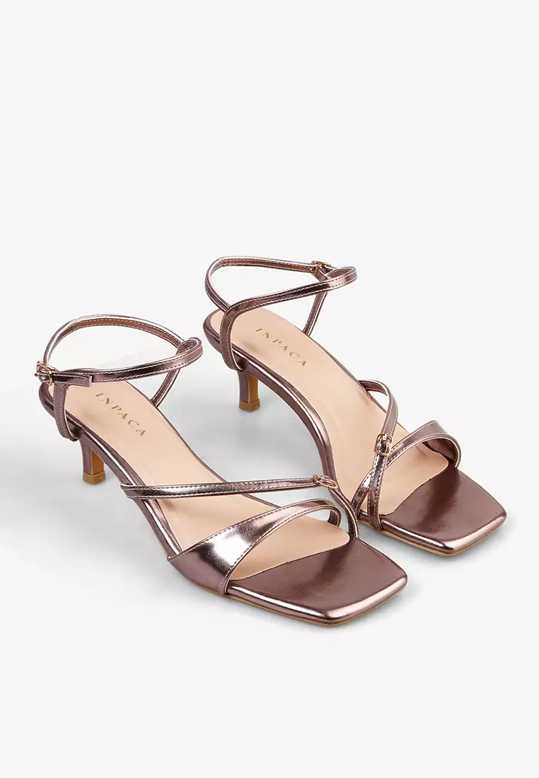 Calula Strappy Heels Metallic Heels in Cooper