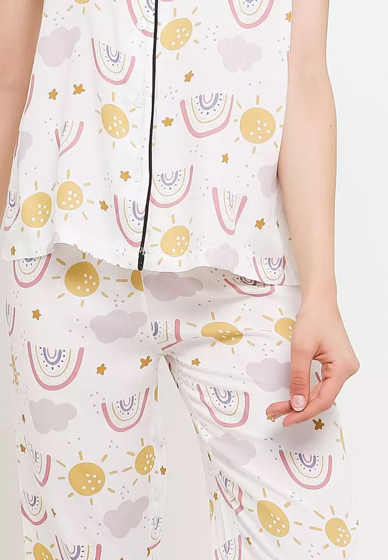 Pyjama Pijama Satin Silk Short Sleeve Long Pants Sleepwear