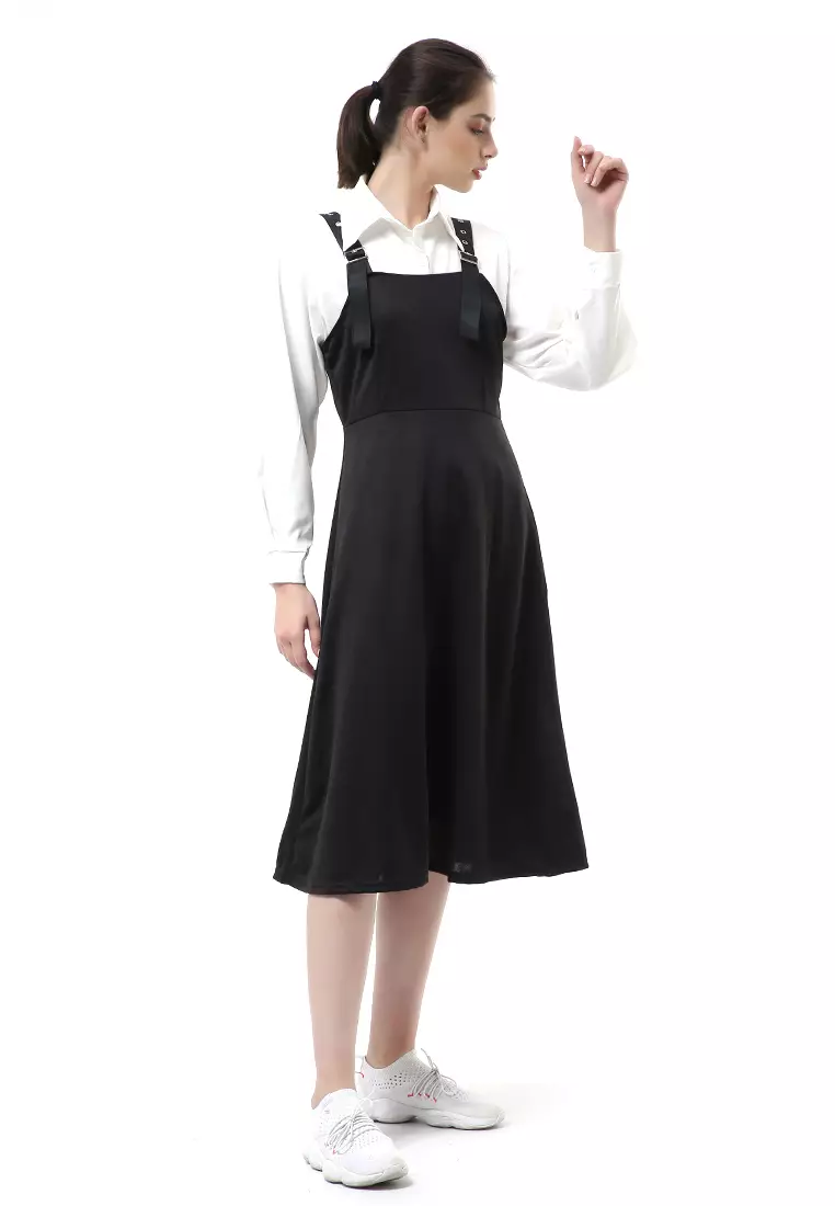 Nayra One Set Setelan Kemeja Dress Kodok Wanita Lengan Panjang Material Sutra ORIGINAL - White