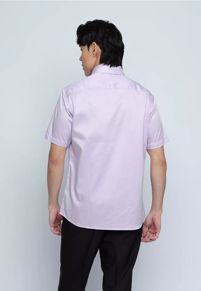 Micro-Check Short Sleeve Slim Fit Dress Shirt