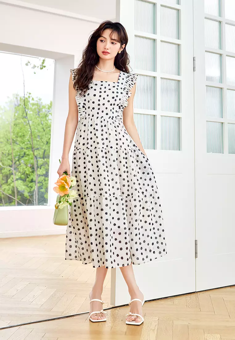 Midi Dress With Black And White Dots Frock Buy Lipsy Polka Dot