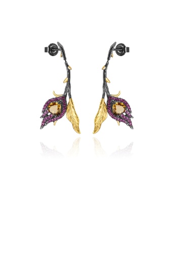 Glamorousky purple 925 Sterling Silver Plated Black Fashion Temperament Floral Citrine Earrings with Cubic Zirconia DC71AACB2D3E36GS_1