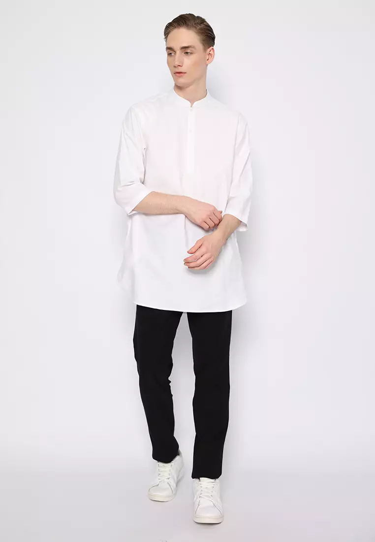 Jobb Daniyal Baju Koko Pria Kurta Lengan Pendek Regular Fit Putih