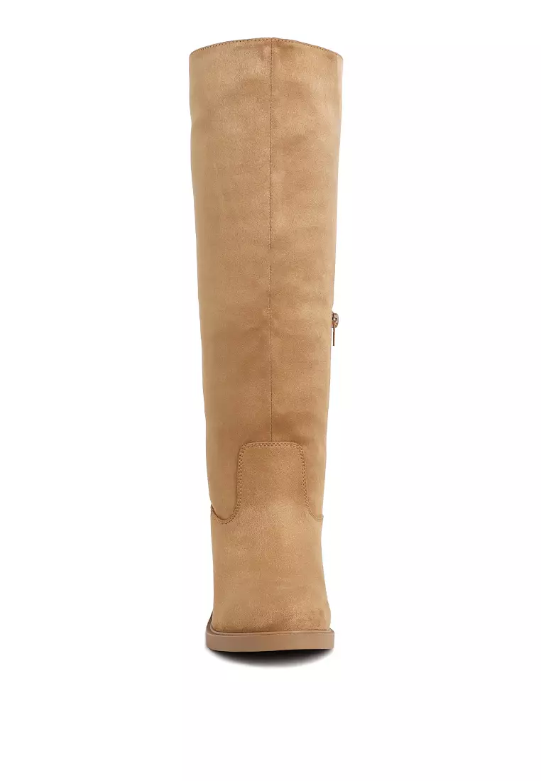 Round Toe Microfiber Calf Boots in Taupe
