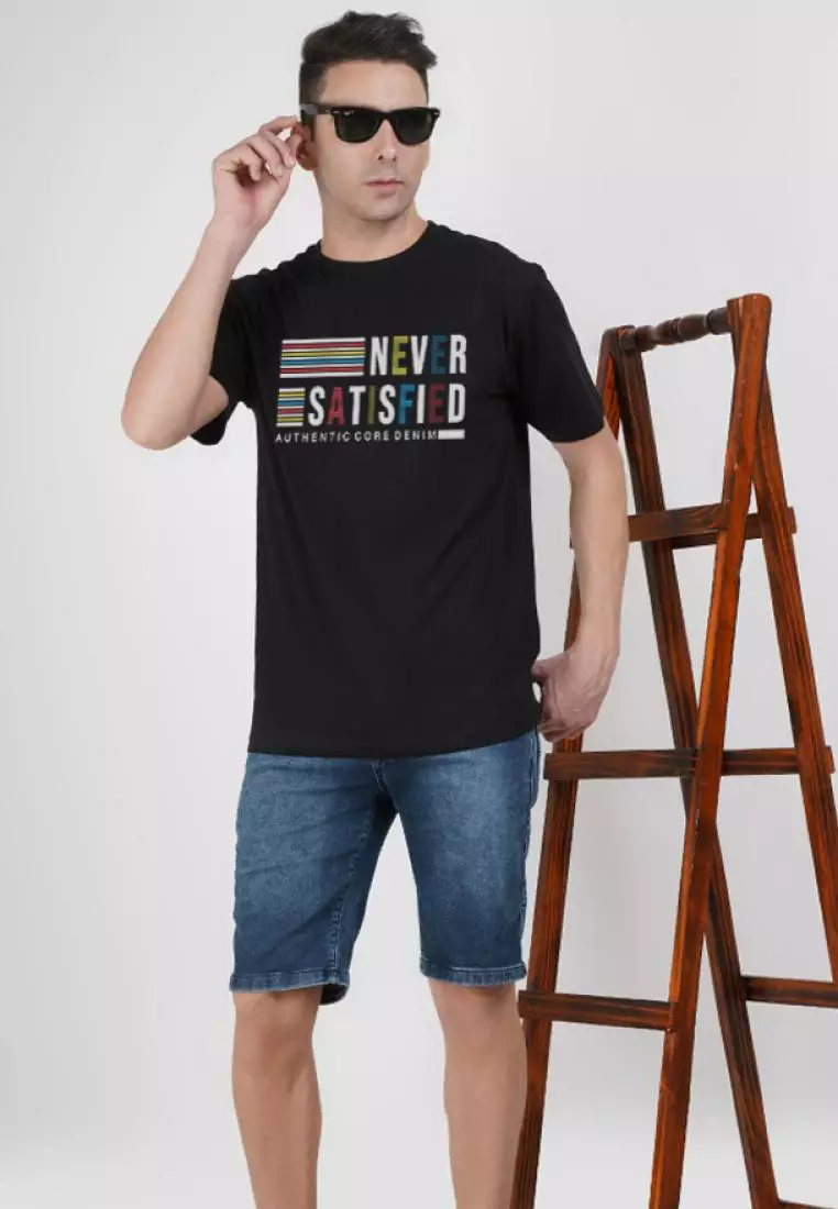Never Satisfied Graphic Black Cotton Short Sleeve Regular Fit T-Shirt