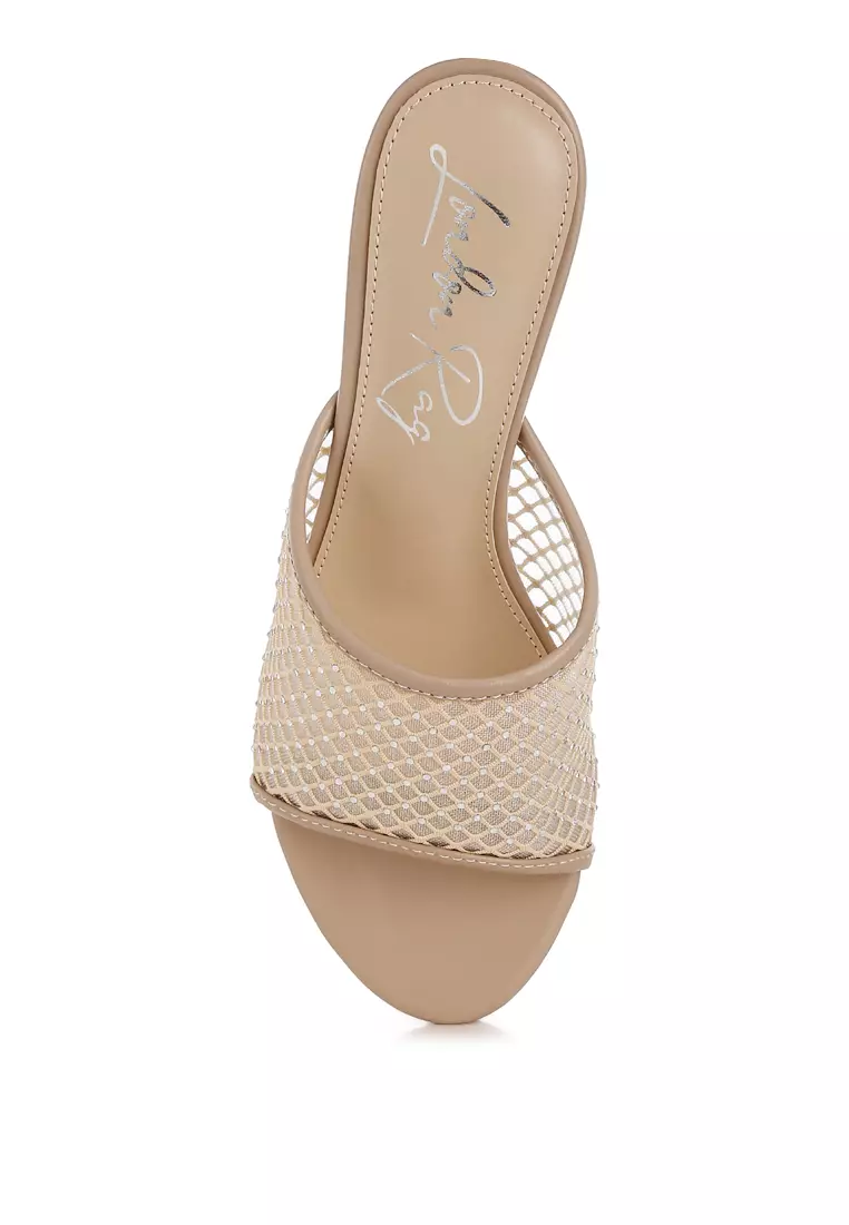 Mesh Clear Heel Wedge Sandals In Beige