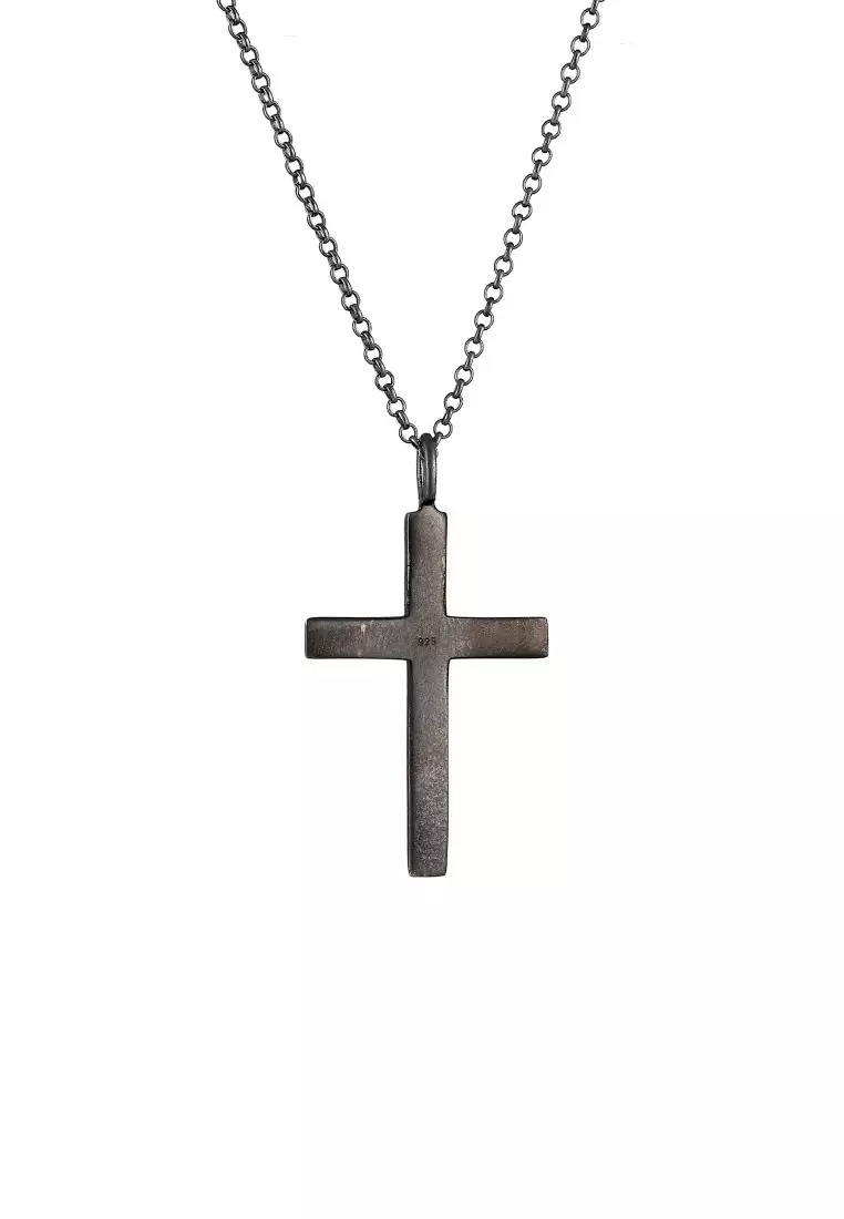 EXCLUSIVE Kalung Perhiasan Perak 925 Pria Chain Cross Oxide