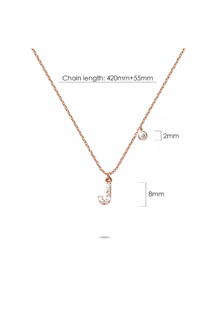 Solid 925 Sterling Silver Initial Crystal Personalised Alphabet Letter Necklace Rose Gold Filled - J