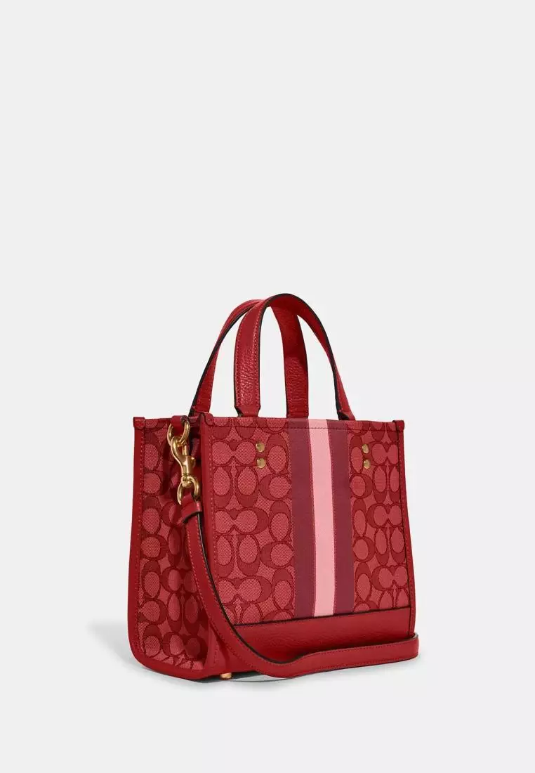 Coach Dempsey Tote 22 In Signature Jacquard With Stripe And Coach Patch Red Apple Multi