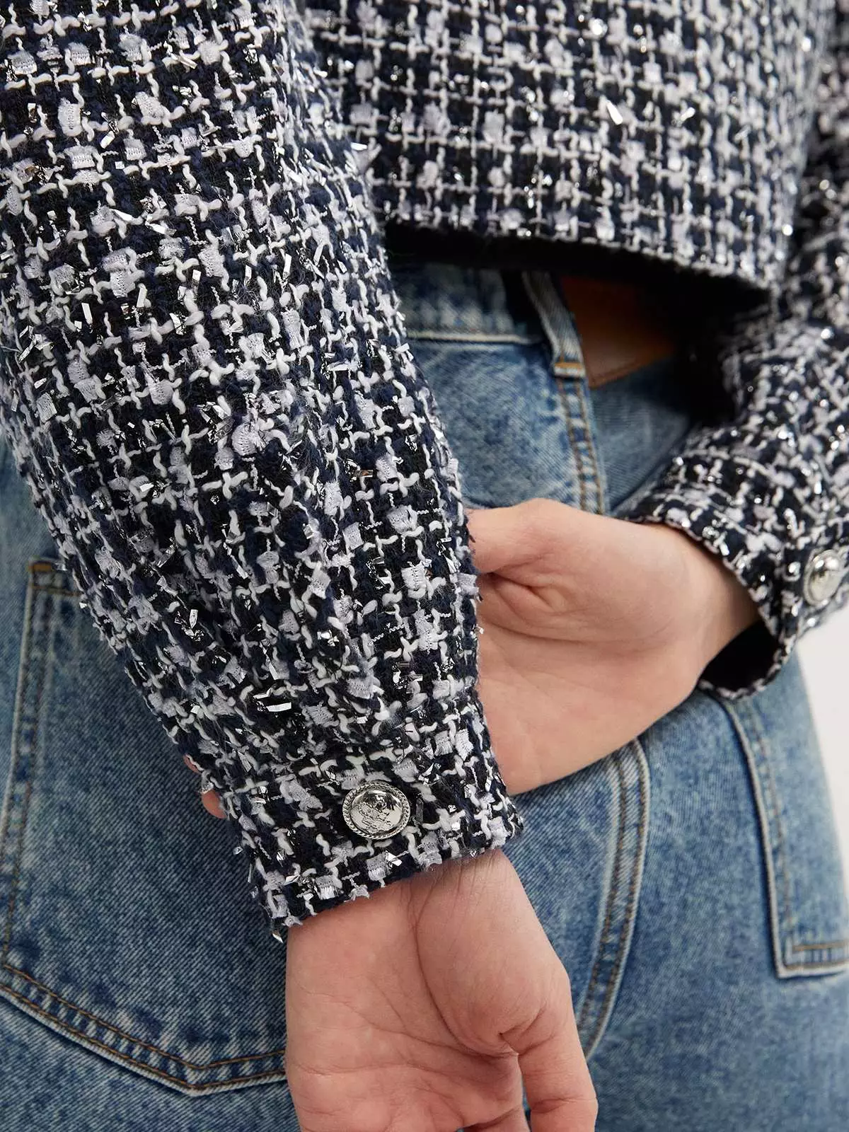 Cropped Tweed Jacket - Navy