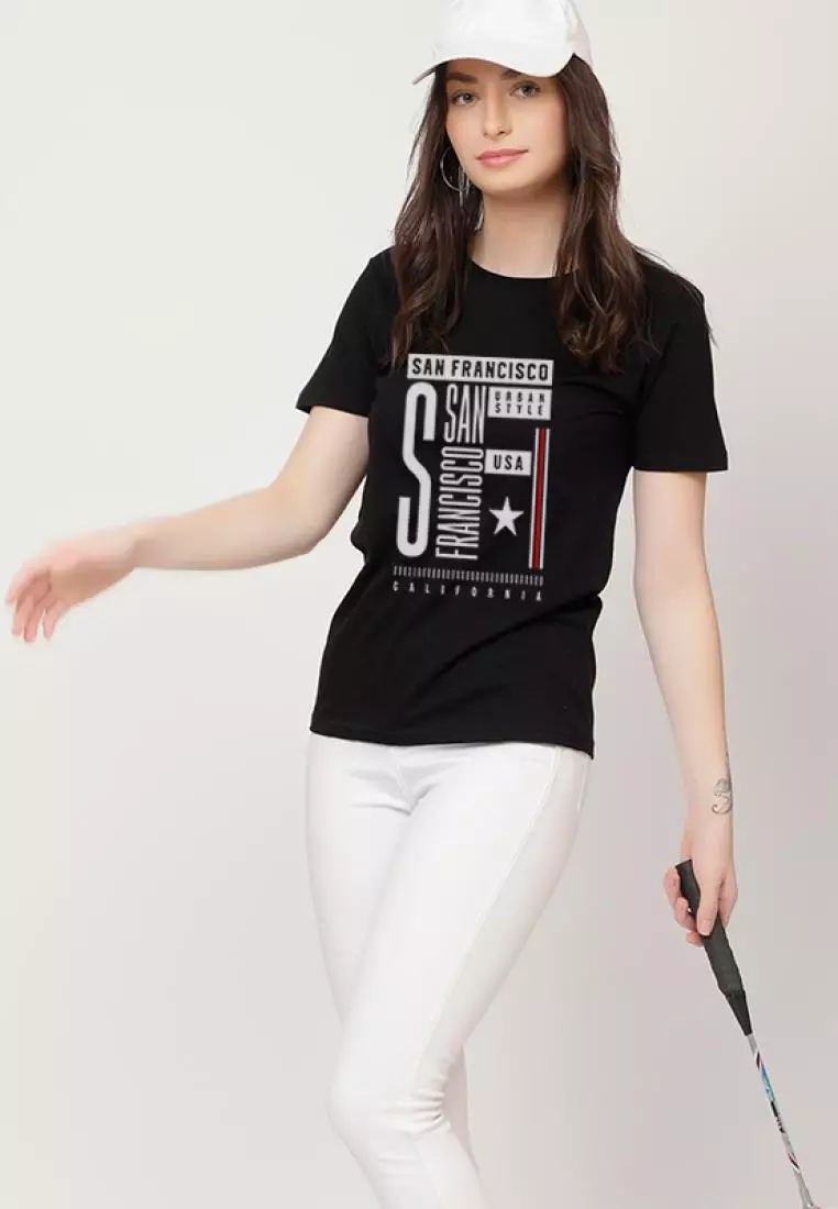 SF StreetWear Relaxed Short Sleeve Stylish Black Cotton Casual Graphic Print Tee/TShirt