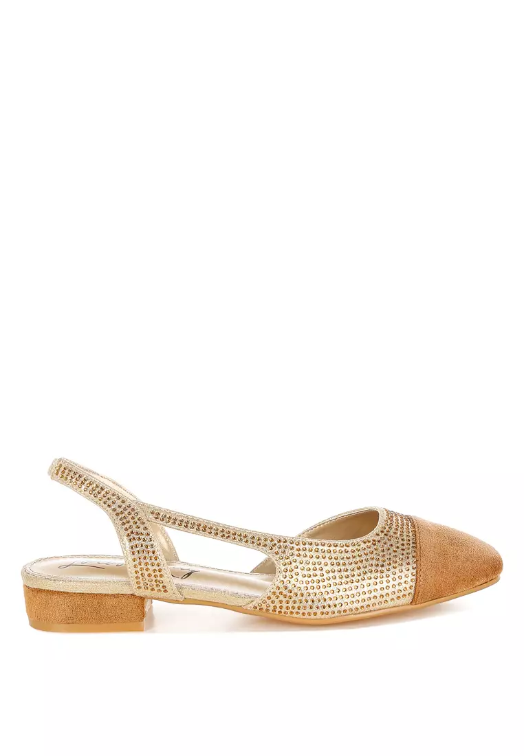 Discount on London Rag  shoes - SKU: Rhinestone-Studded Glitter Flats in Gold