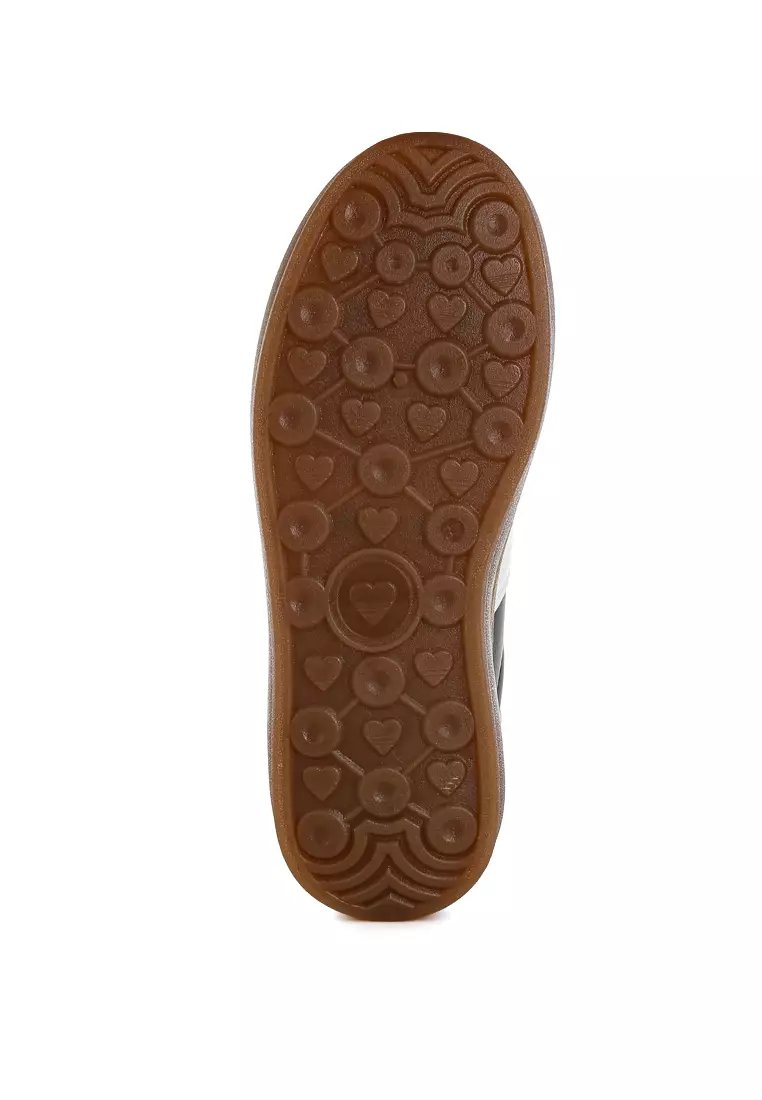 Faux Leather Lace-Up Sneakers in Black