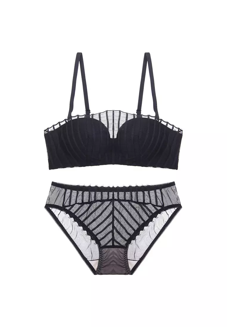 Buy ZITIQUE Women's 3/4 Cup Thin Soft Lingerie Set (Bra And Underwear) with Detachable  Straps - Black 2024 Online