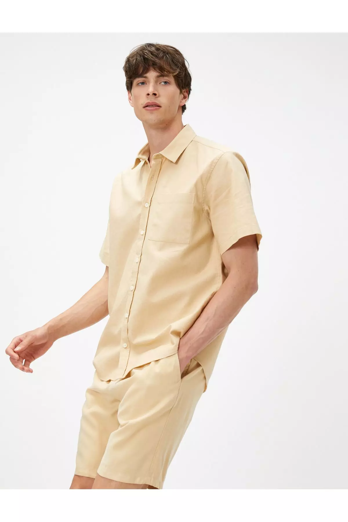 Discount on KOTON  shoes - SKU: Summer Shirt Short Sleeve Slim Fit Classic Collar Pocket Detailed
