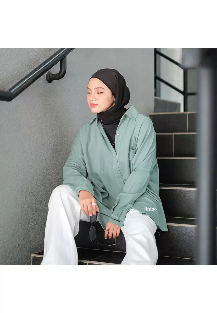 Kemeja Oversize Shirt Matcha Mint HYPER ACTIVE