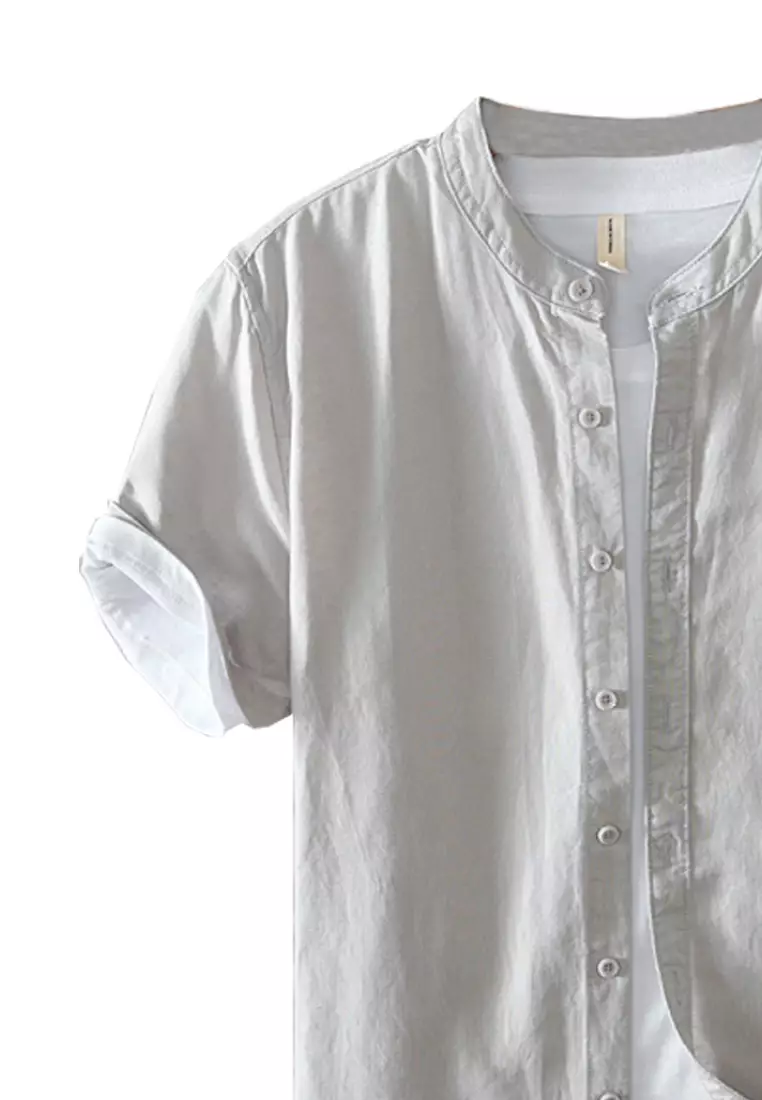 Stand Collar Linen Short Sleeved Shirts MS740