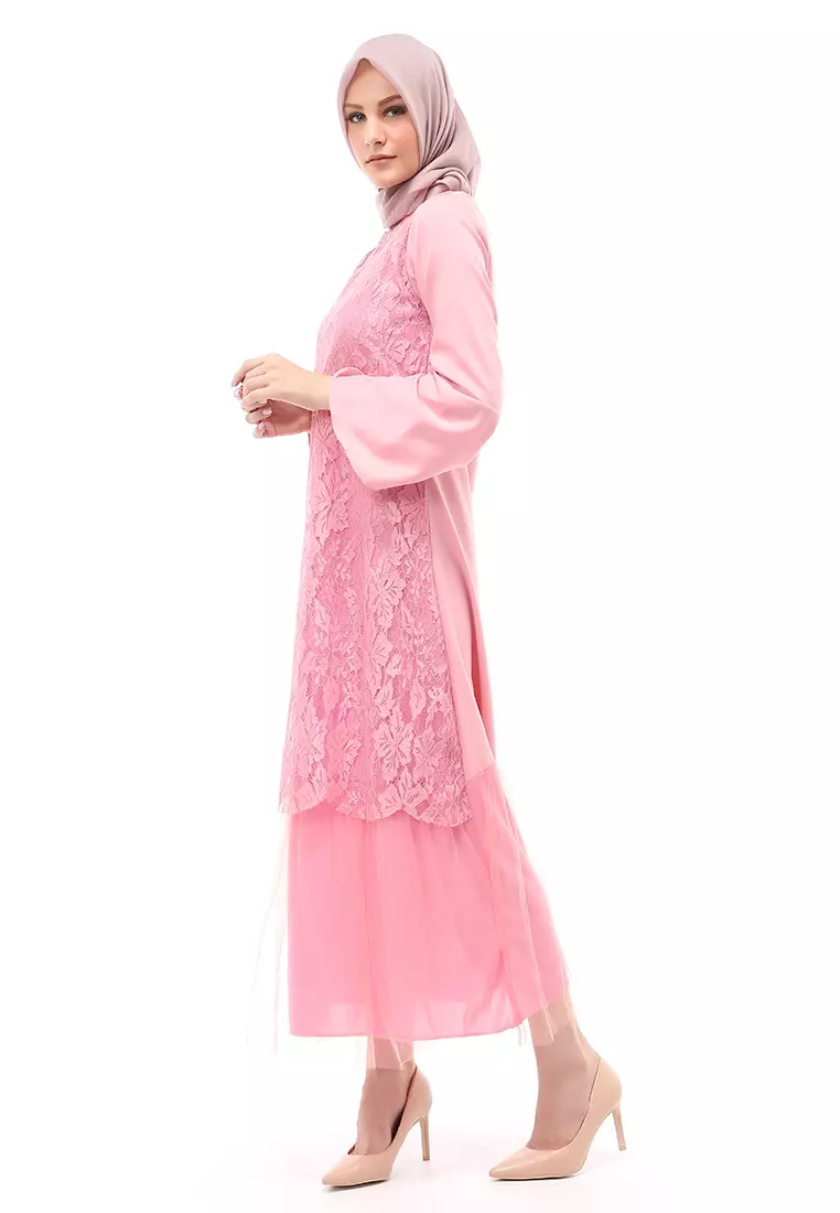 Regita Gamis Brukat Muslimah Wanita Long Dress Regular Fit - Dusty