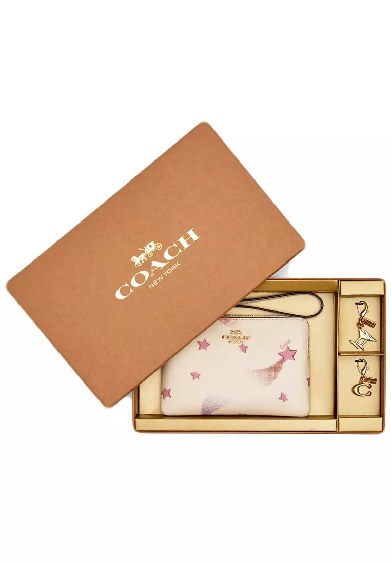 Buy Coach Coach Boxed Corner Zip Wristlet With Disco Star Print White