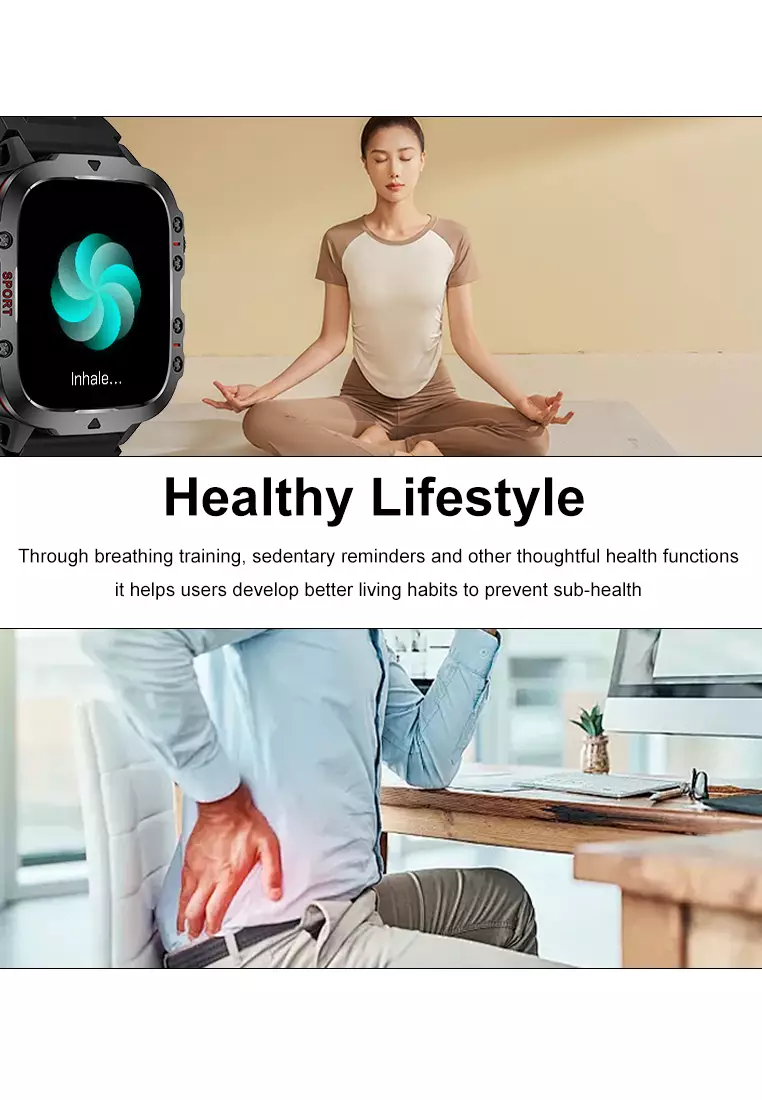 Smart Watch QX11 1.96 inch Full screen touch Long Time Battery Multiple sports modes Jam Pintar Khaki dengan gelang gratis