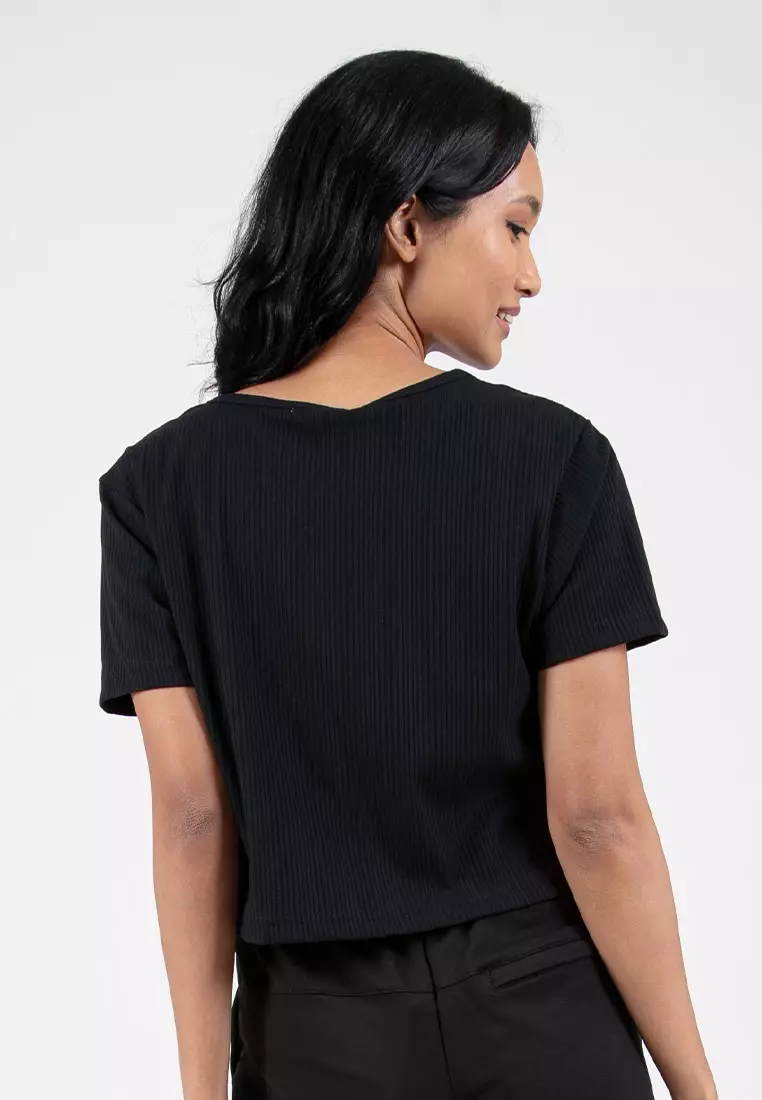 Forest Ladies Ribbed Crop Top Women Crop T-Shirt | 822343-01Black