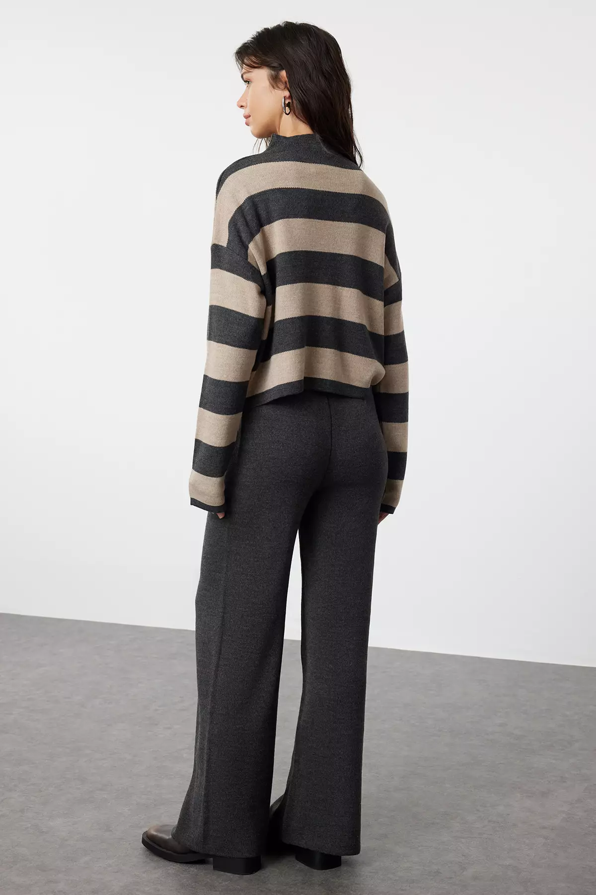 Anthracite Wide Pattern Striped Knitwear Top-Top Set