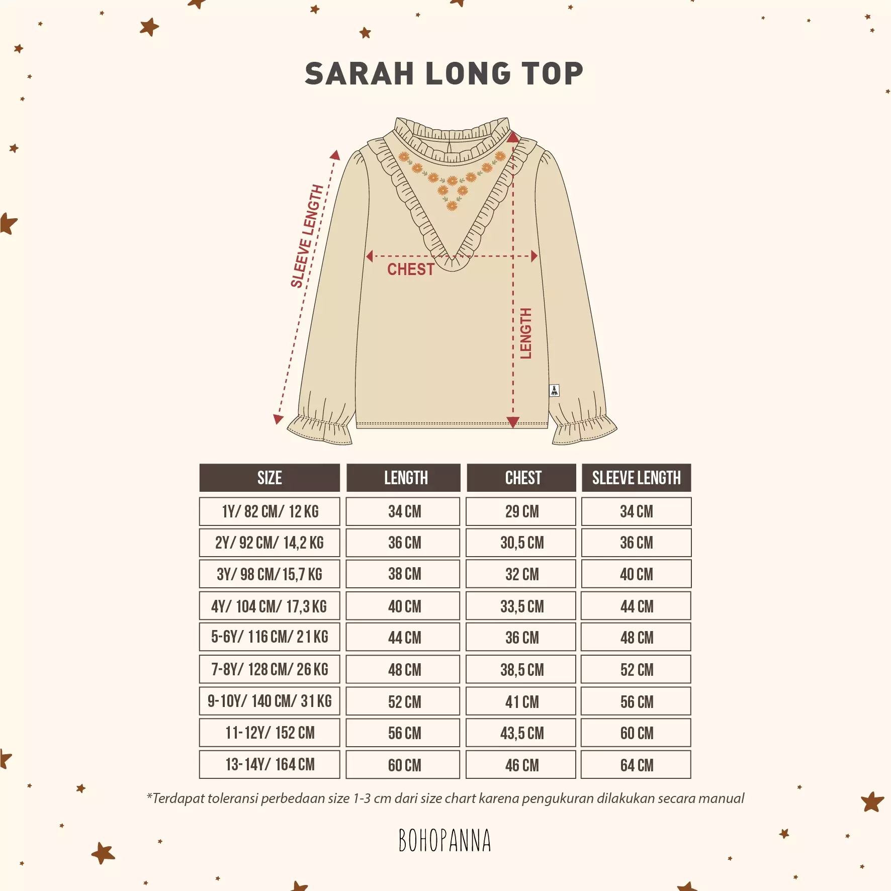BOHOPANNA - SARAH LONG TOP - ATASAN ANAK PEREMPUAN - NAVY