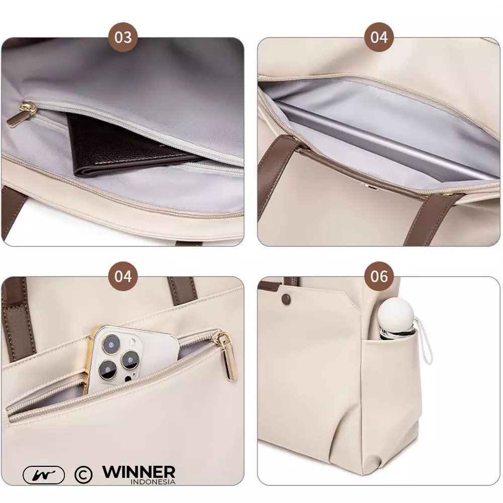 WINNER Tas Laptop 14 inch Bahu Selempang Nilon Oxford Anti-Air Wanita Korean Style Bag (T14-003) - Warna Khaki 14 inch