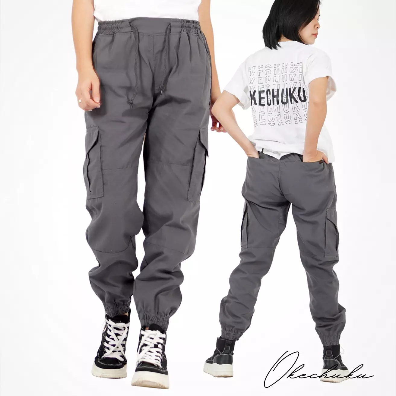  DIVA Cargo Jogger Pants Wanita Celana Panjang Cargo Wanita - ABU