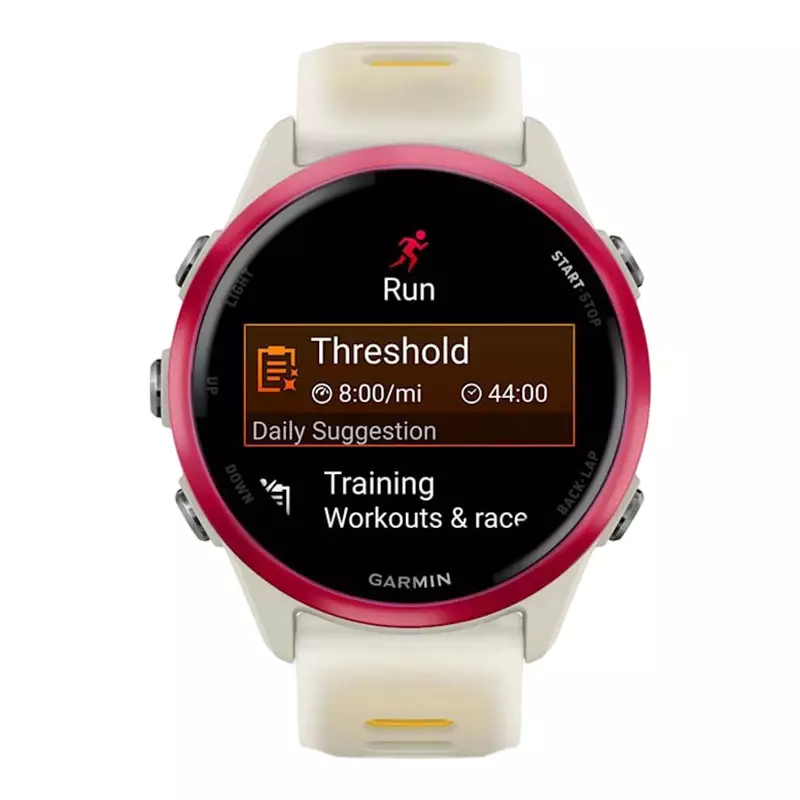 Jam Tangan Unisex Garmin Forerunner 570 010-02970-42 Smartwatch Raspberry Aluminum Bone/Mango Silicone Band