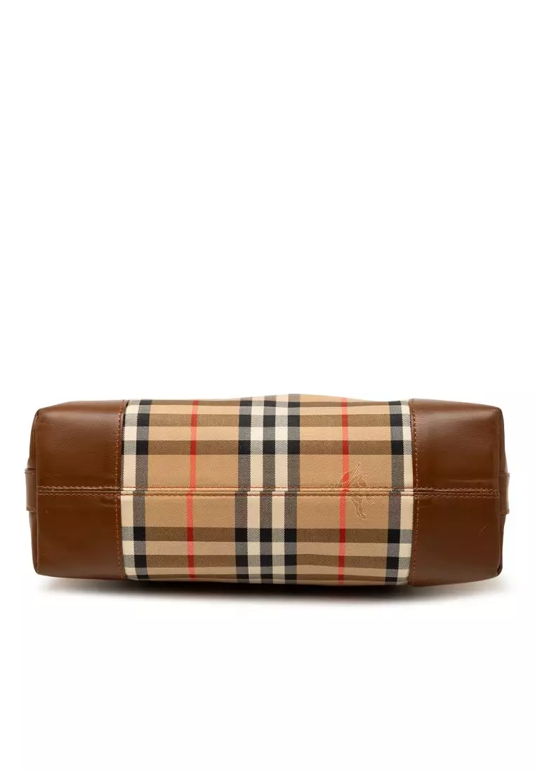 Pre-Loved Burberry Haymarket Check Canvas Dome Satchel