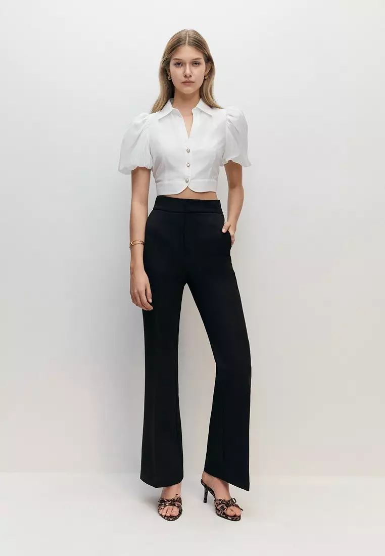 Puffed Sleeve Pearl Button Blouse - White