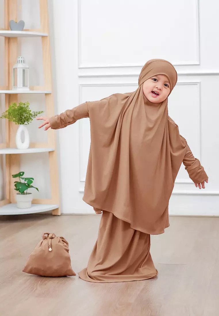 Zelena - Raudhia Prayer Set | Mukena French Khimar Set - Palm Sugar - Anak