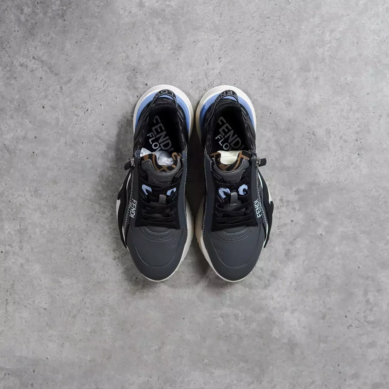 Sepatu FENDI FLOW FF GREY LEATHER SNEAKER 100% ORIGINAL