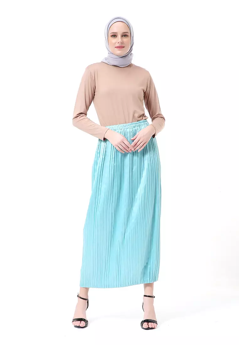 Angely Rok Plisket Rubbery Waist Fashion Wanita Simple - Mint