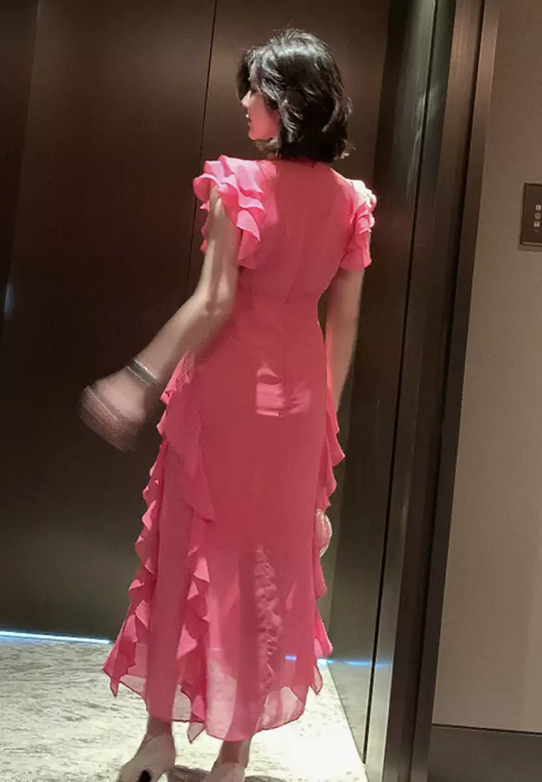 Korean Style Chiffon Slim Long Fishtail One-Piece Dress A21051301RD