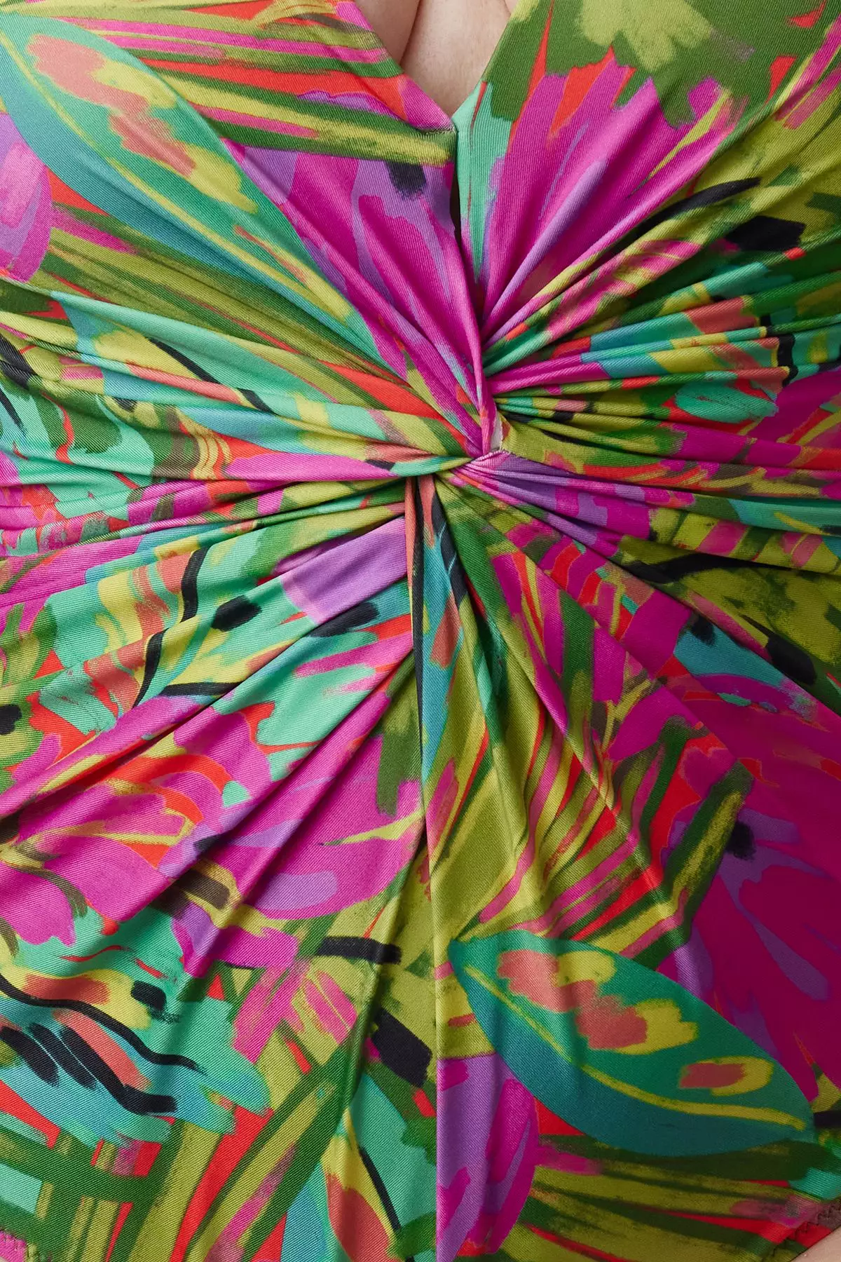 Plus Size Tropical Patterned V-Neck Swimsuit